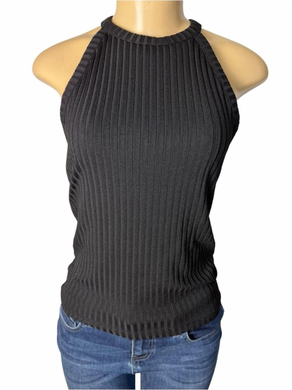 Madewell Women’s High Neck Ribbed Tank Top Sleeveless Blouse Black Size Small